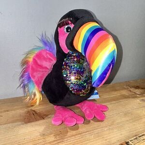 NWT Douglas Cuddle Toy Black Rainbow Roxanne Stuffed Toucan‎ Fuzzle Plush Bird